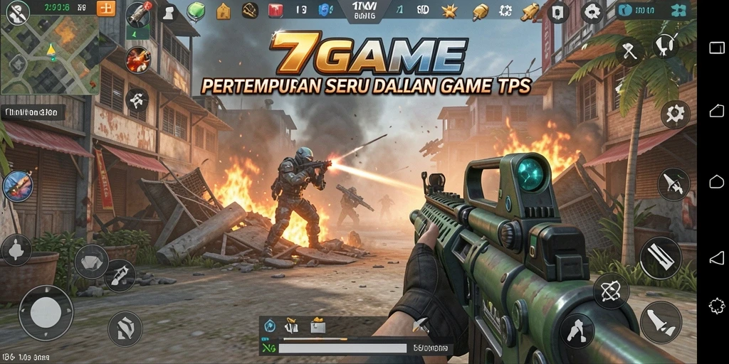 Screenshot utama menampilkan aksi intens dari gameplay TPS.