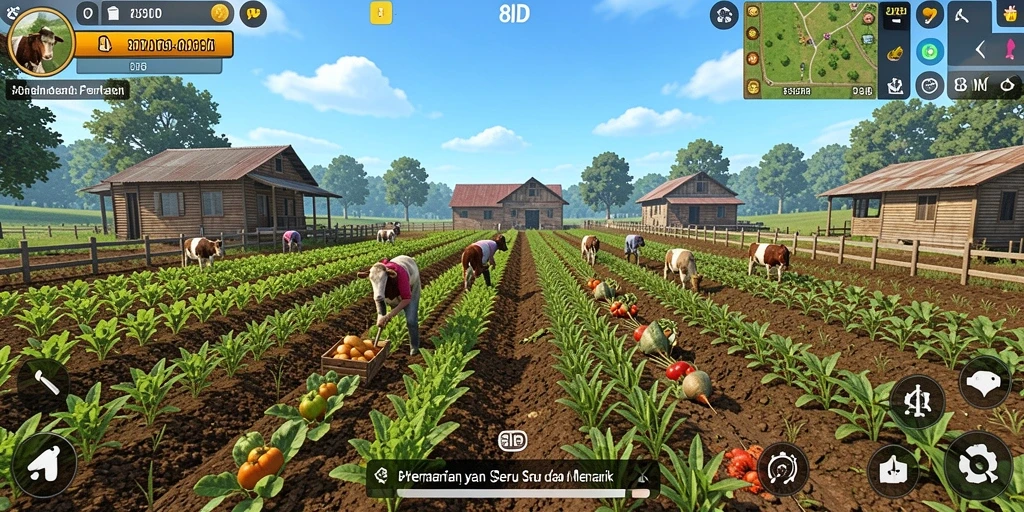 Tampilan gameplay <strong>8ID</strong> dengan kebun yang indah dan beragam tanaman.