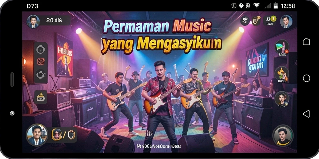 Gameplay D73 menunjukkan pemain mengikuti irama musik dengan penuh semangat.