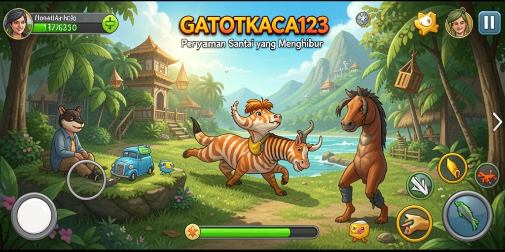 Tampilan gameplay GATOTKACA123 dengan karakter dan level menarik.