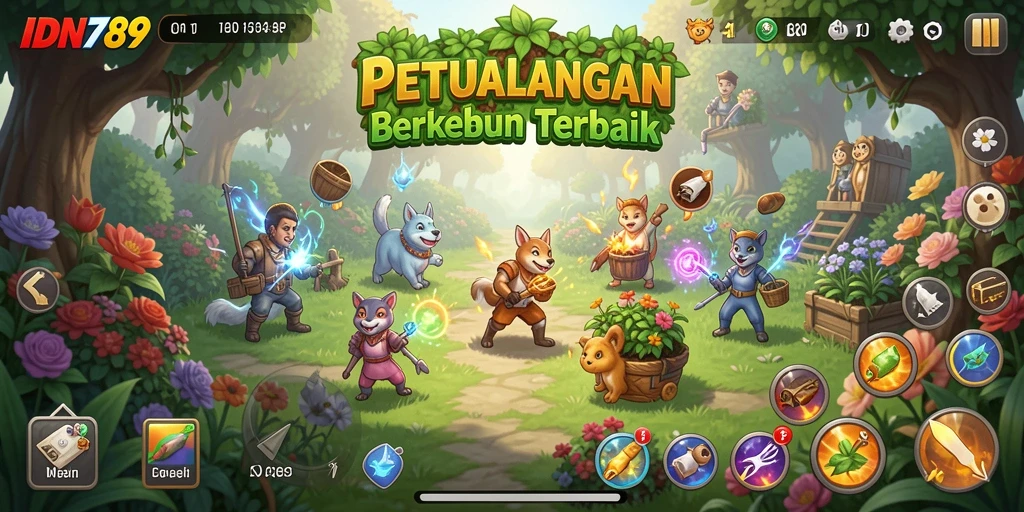 Tampilan gameplay IDN789 menampilkan aktivitas berkebun yang seru dan interaktif.