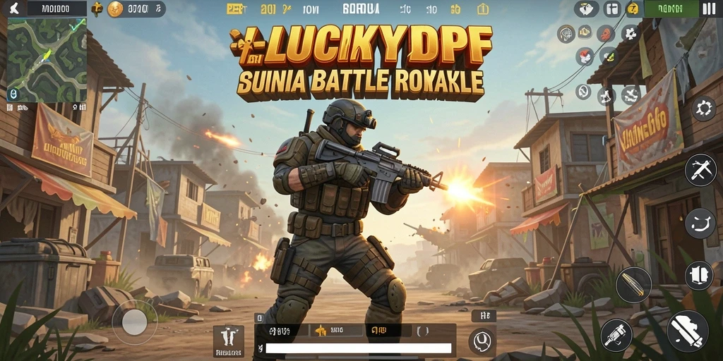 Tampilan gameplay seru dari <strong>LUCKYDF</strong> dalam pertempuran Battle Royale.