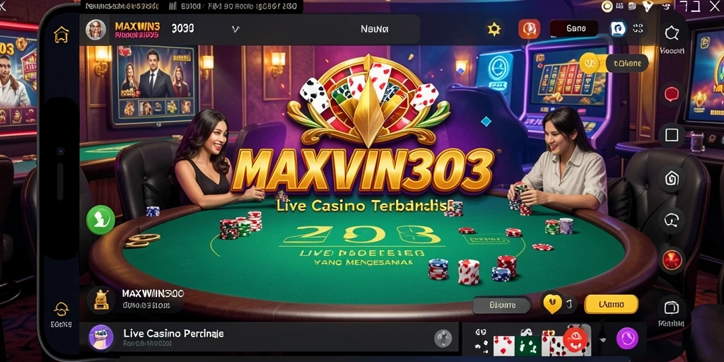 Screenshot gameplay Live Casino dengan dealer langsung dan interaksi pemain.