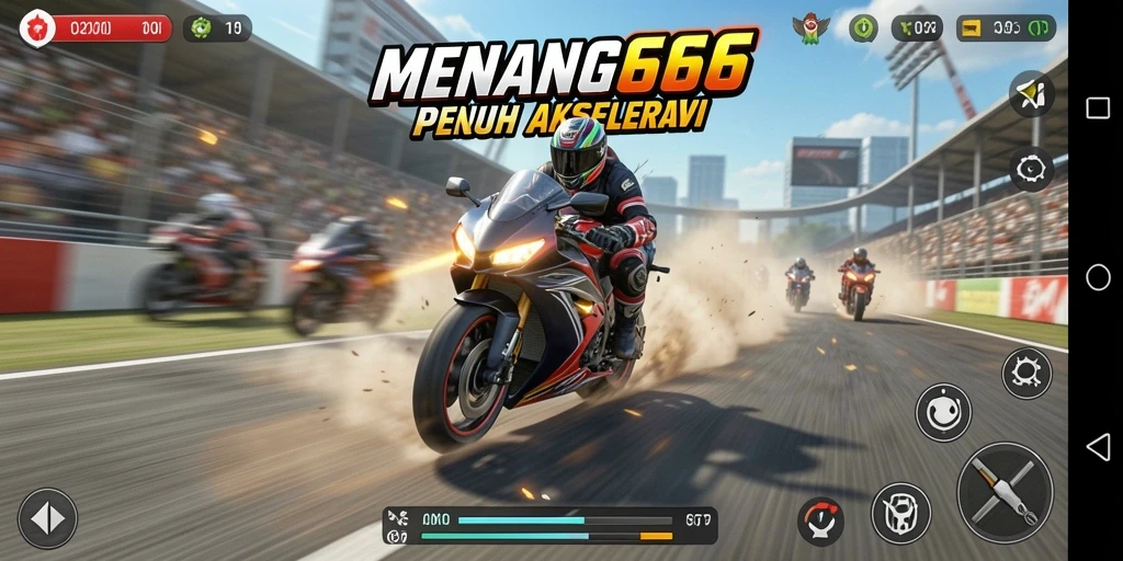 Tampilan gameplay menyenangkan dari balapan motor cepat.