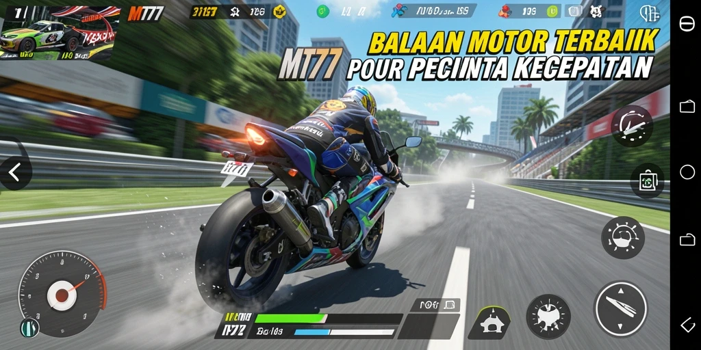 Screenshot utama MT777 menampilkan aksi balapan motor yang mendebarkan.