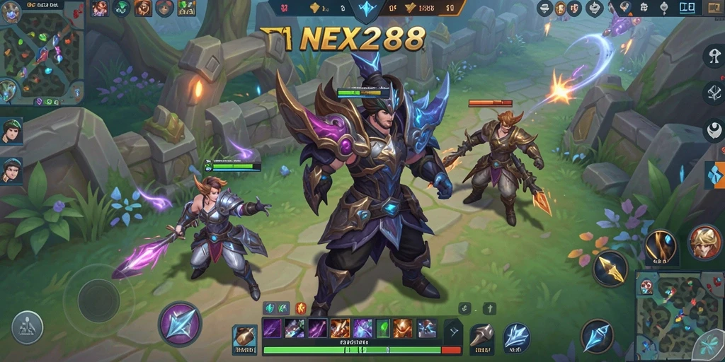 Tampilan gameplay seru dalam aksi MOBA NEX288.