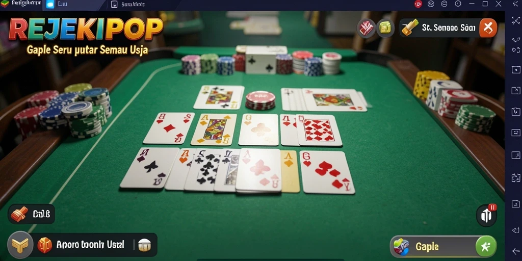 Screenshot game Gaple REJEKIPOP menampilkan serunya permainan kartu.