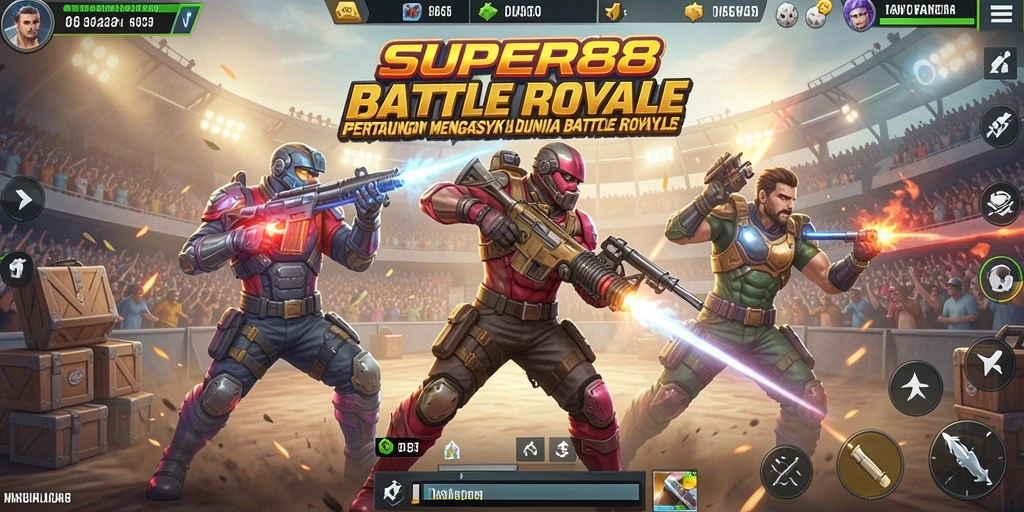 Screenshot gameplay SUPER88 yang menampilkan aksi pertarungan Battle Royale.